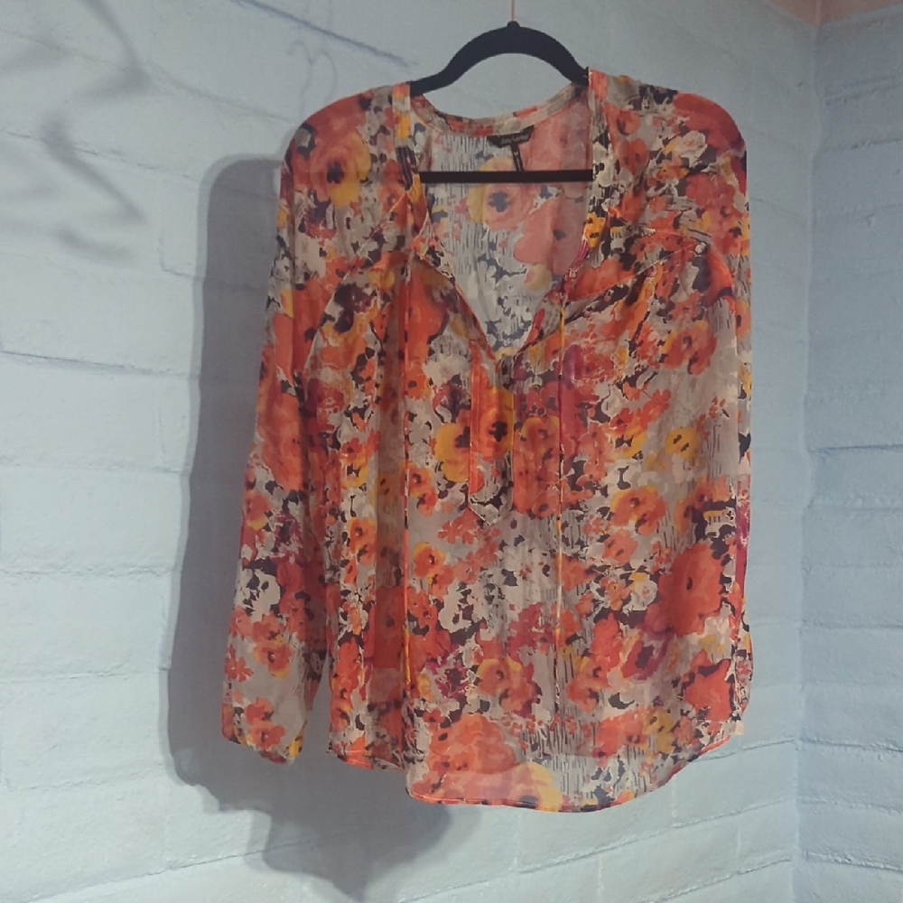 Daisy Fuentes Floral Blouse - Red and Orange